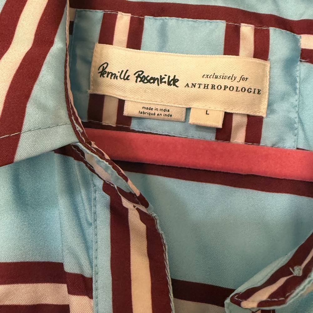 Anthropologie Blue and Burgundy Striped Shirtdress - Picture 4 of 5